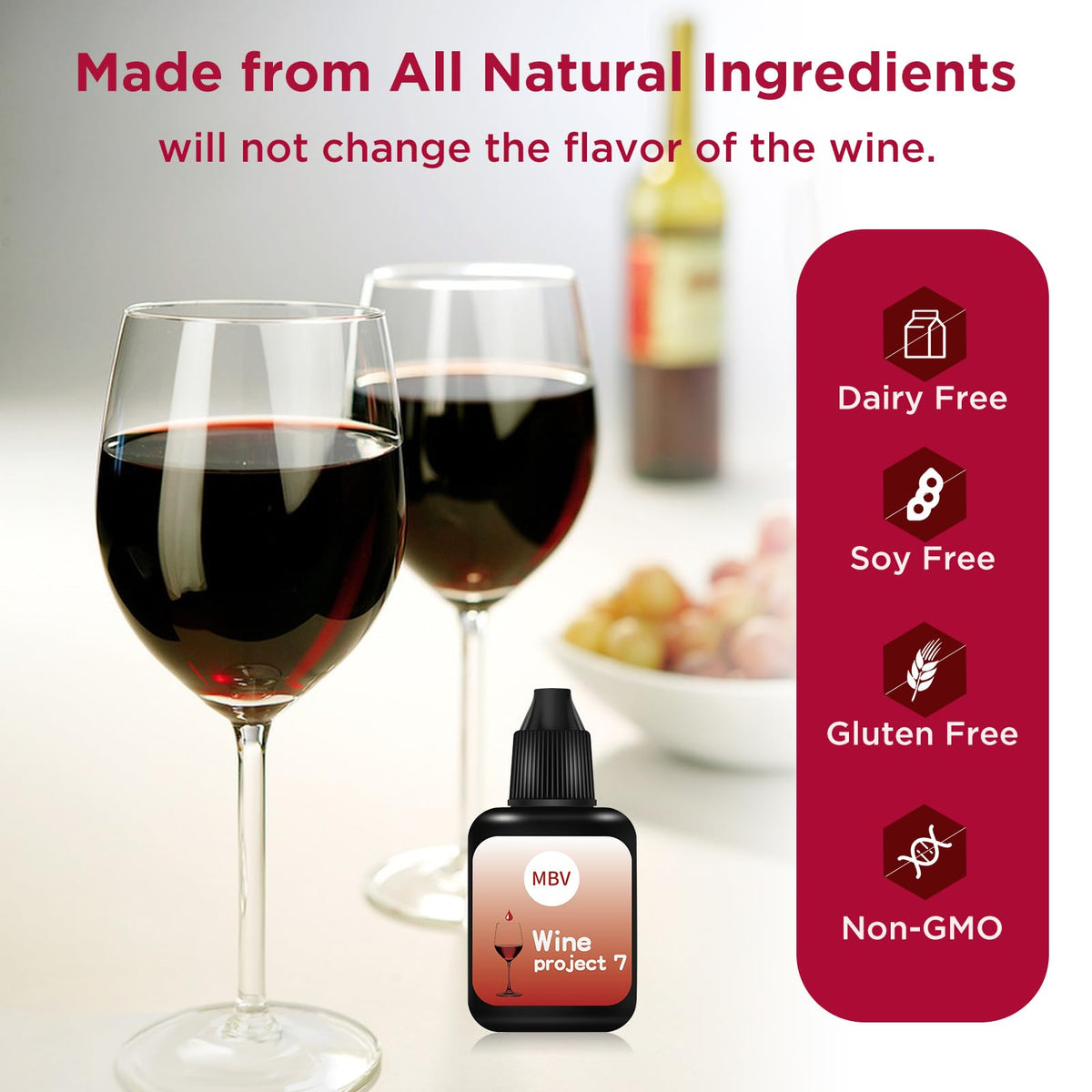 MBV wine filter drops being dispensed into a glass for quick use.