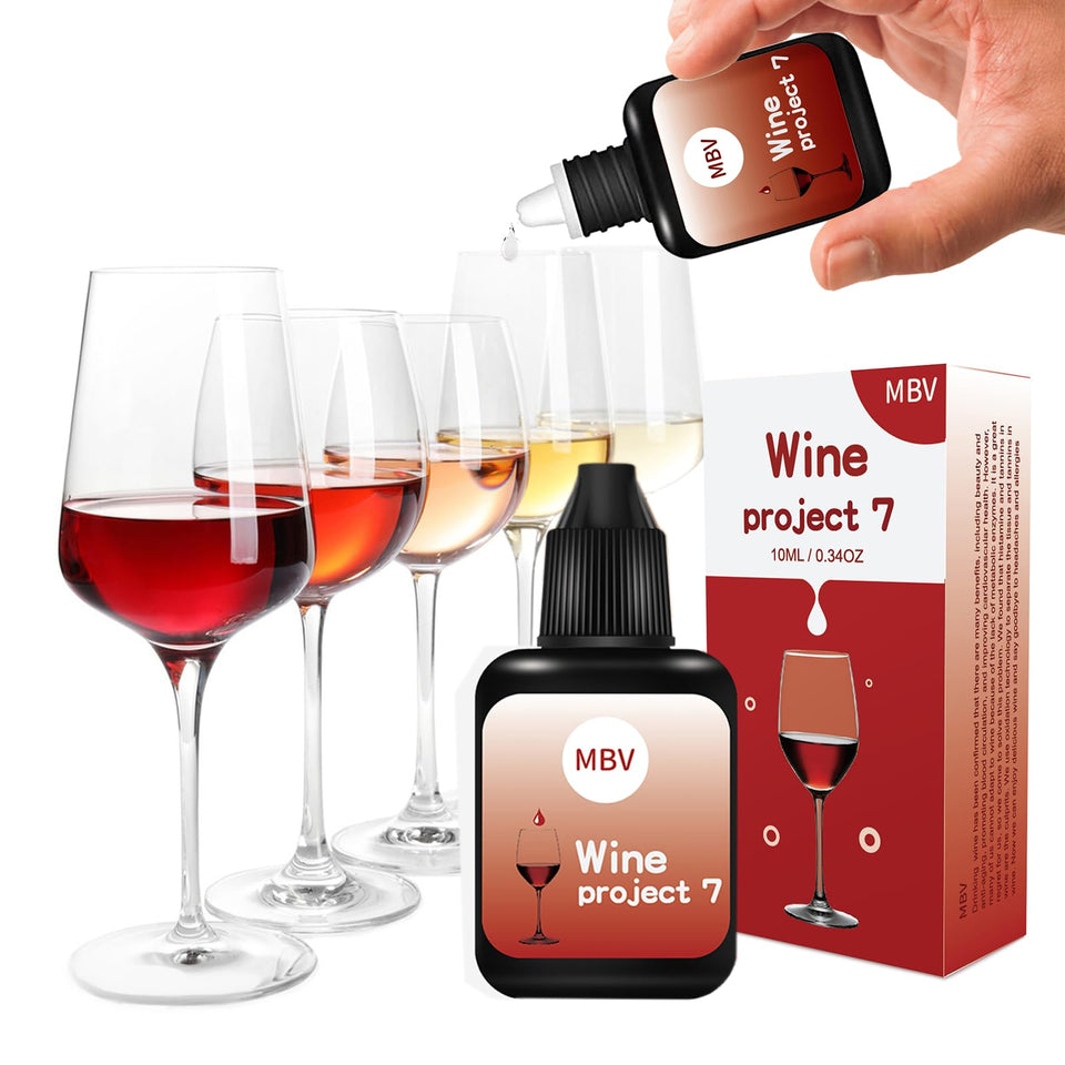 MBV wine filter drops pack two bottles held in hand for portable tasteless purification.
