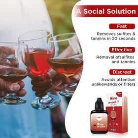 MBV wine filter drops 10 ml bottle emphasizing long-lasting use with wine.