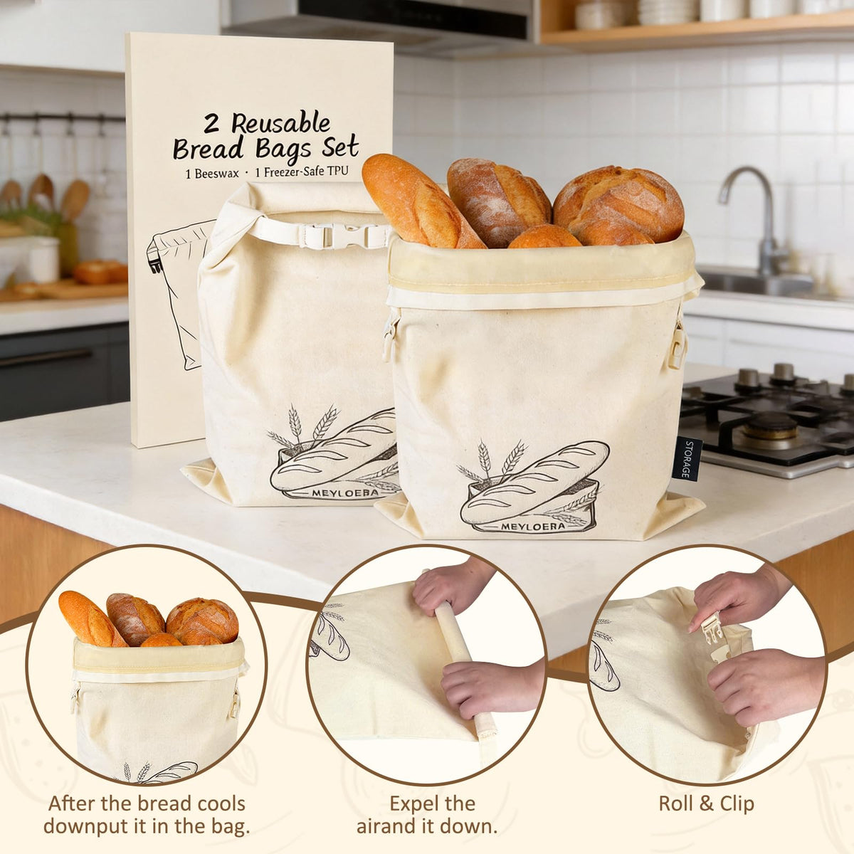 MBYLOEBA 17x13 bag fits large loaves without crushing crust.
