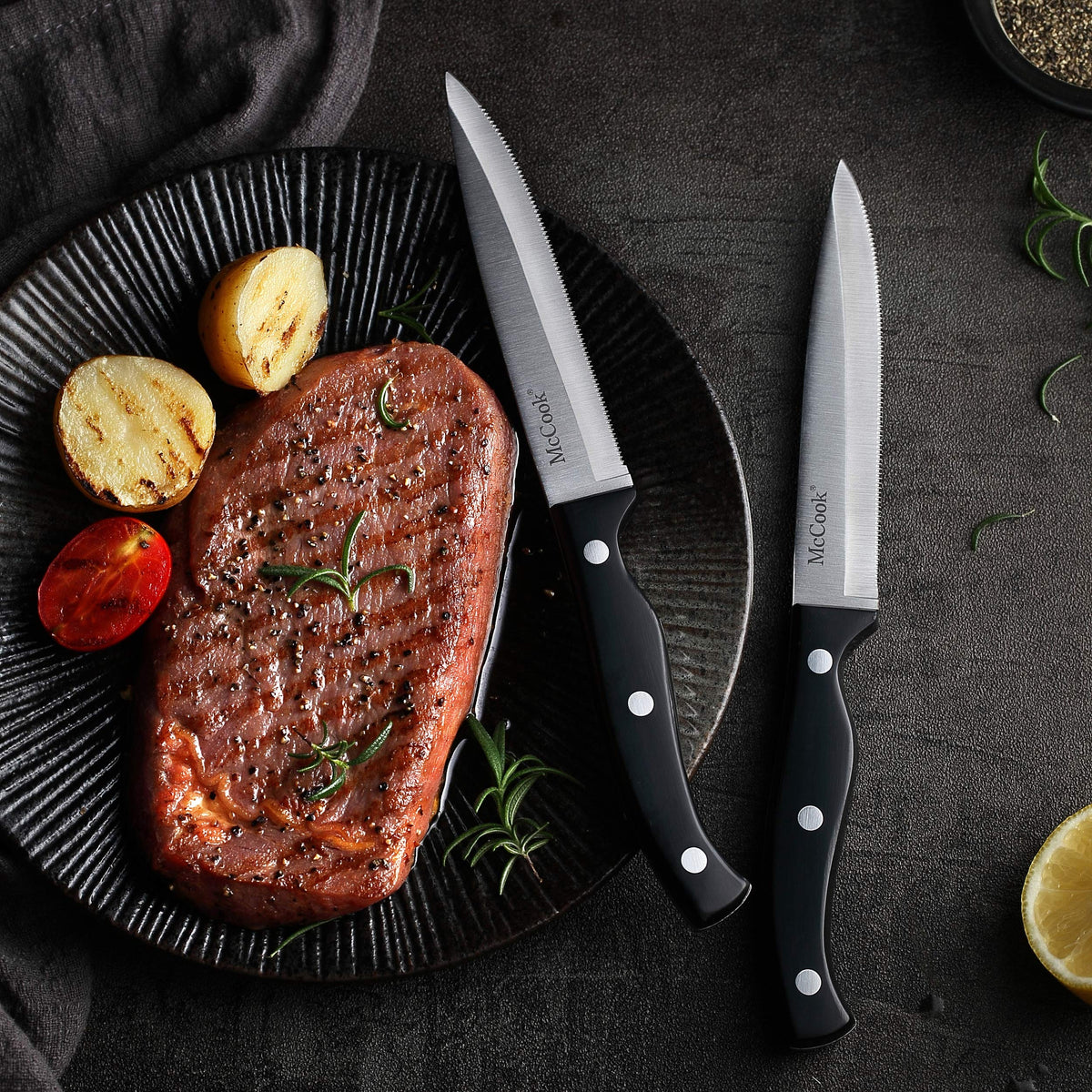 McCook 6-piece serrated steak knives set for effortless table slicing