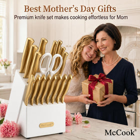 McCook 8-inch chef knife in golden titanium for versatile prep tasks