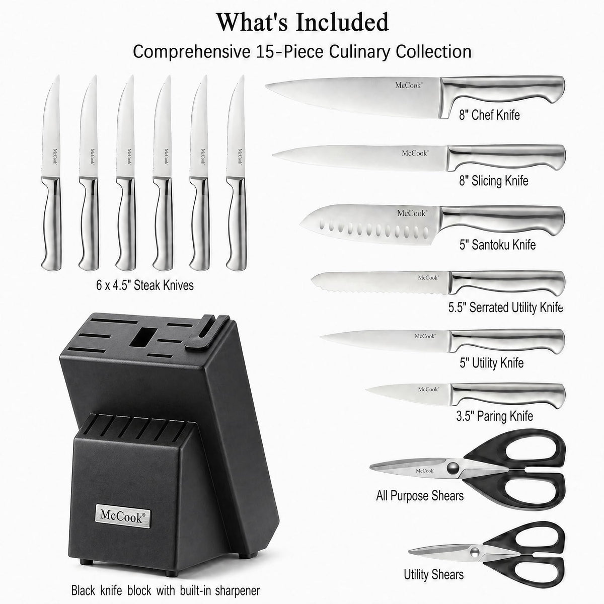 McCook 8-inch chef knife shown ready for precise chopping