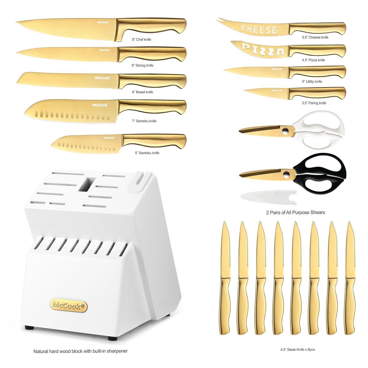 McCook 8-inch slicing knife with golden titanium for clean, even cuts