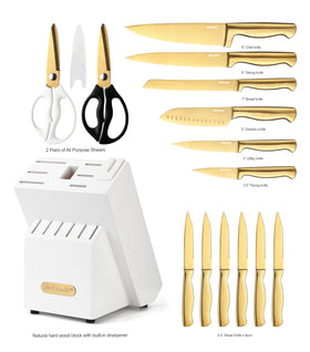 McCook 8in chef knife with golden titanium finish for versatile slicing.