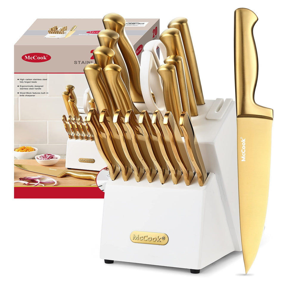 McCook Golden Titanium knife block with built-in sharpener for convenient edge maintenance