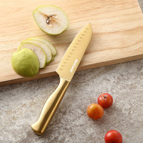 McCook knife block with golden knives offers organized storage and easy access.