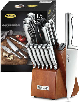 McCook knife set in built‑in sharpener block keeps blades ready and organized.