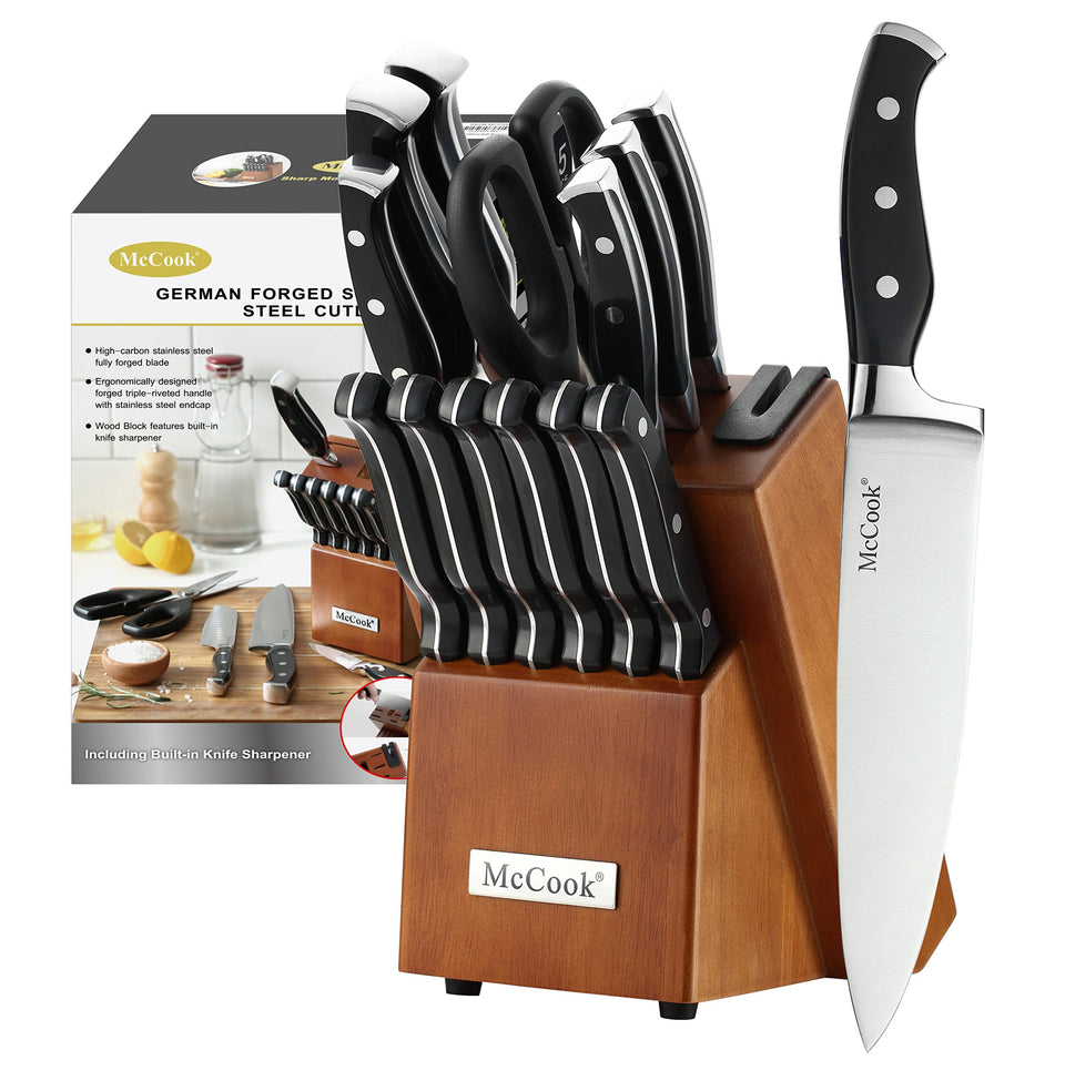 McCook knife set with built-in sharpener in block for easy edge maintenance