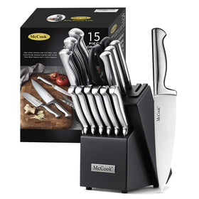 McCook knife set with German stainless blades displayed in a wooden block for durable everyday use