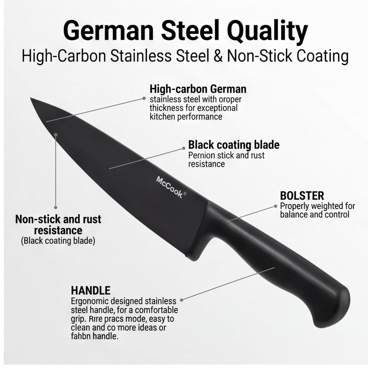 McCook stainless steel blades with rust-resistant coating for lasting performance.