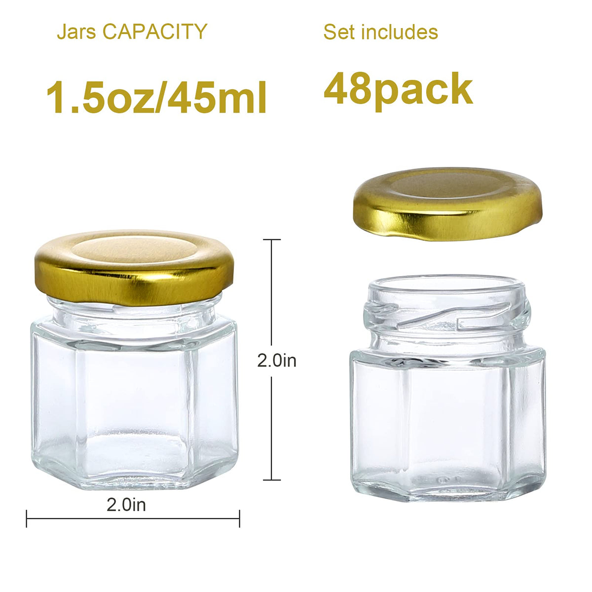 Close-up of McUpper hexagon jar with seal-tight gold lid.