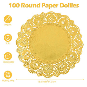 MCEAST 100-pack gold doilies provide disposable elegance for parties and events.