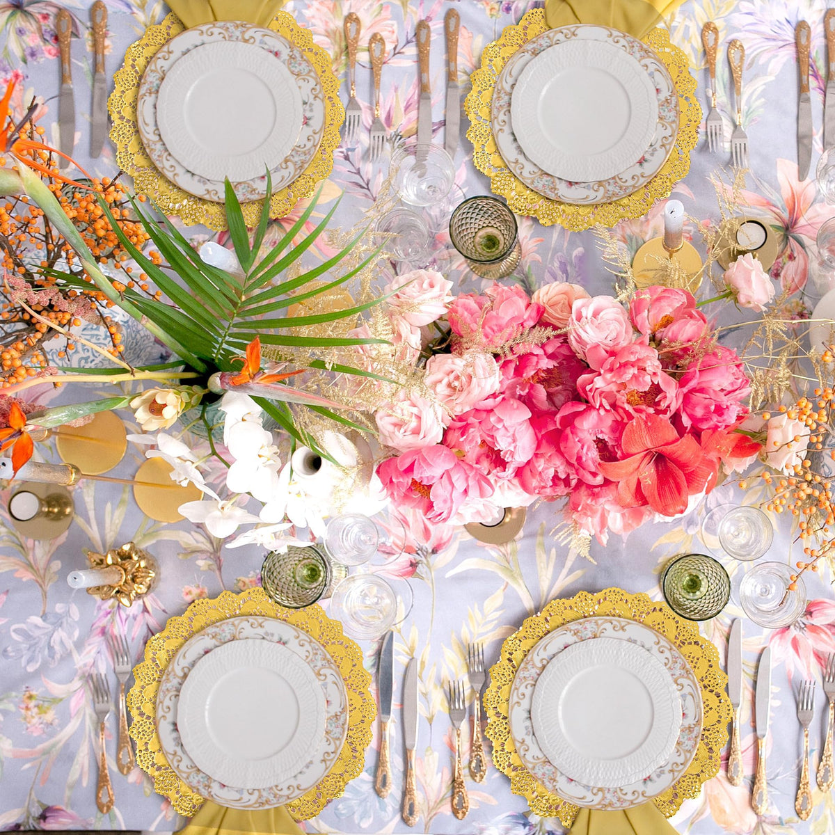 MCEAST Christmas and Valentine's events with gold edge doilies.