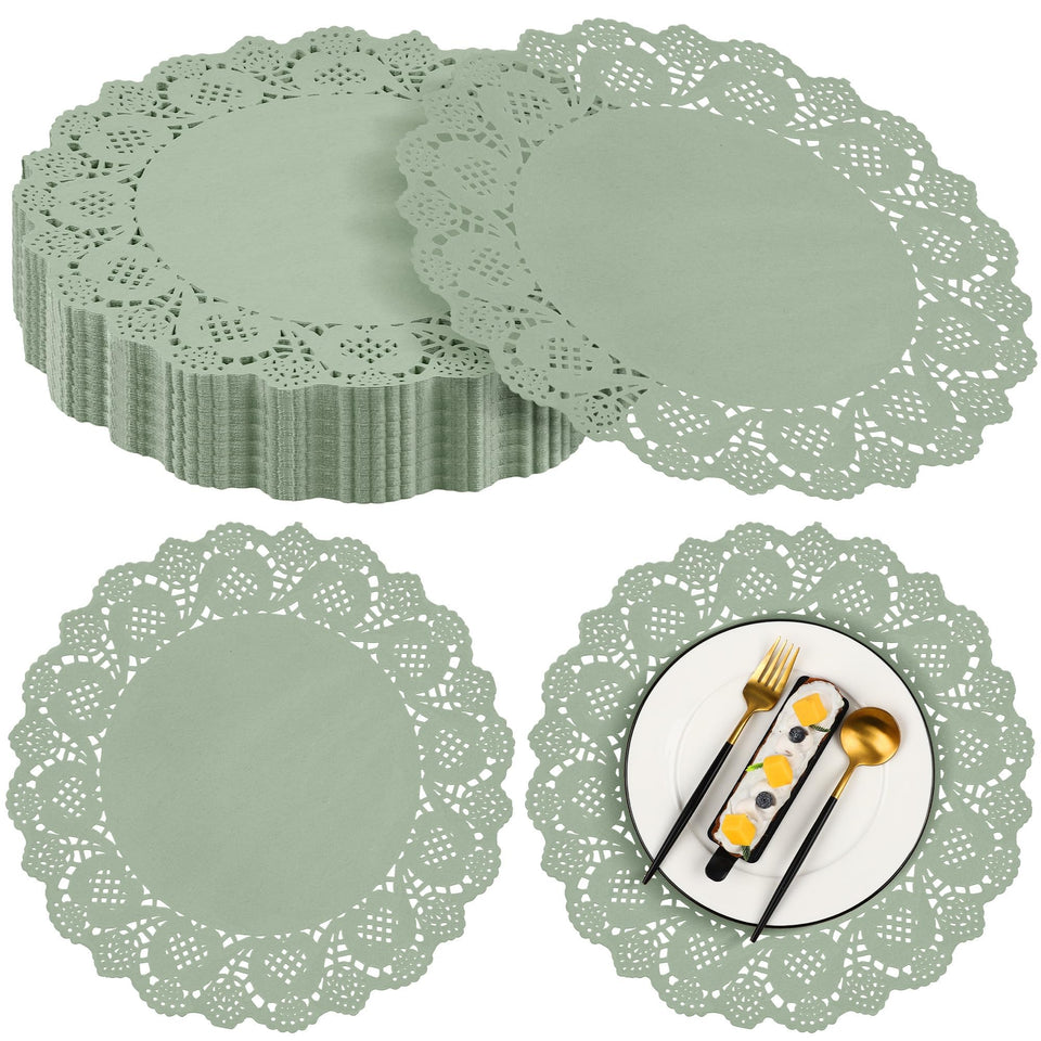 MCEAST sage-green round doilies 13.5 inch for elegant table setting and protection