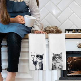 Mcehtle black and white cat towel design adds playful flair.