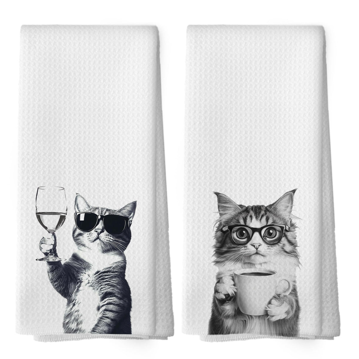 Mcehtle funny cat kitchen towels set 2 front design for cheerful kitchen decor.