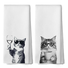 Mcehtle funny cat kitchen towels set 2 front design for cheerful kitchen decor.