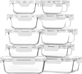 M MCIRCO 10-pack glass containers with lids for organized meal prep.