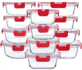 MCIRCO 24-piece glass storage set with locking lids for fresh meals.