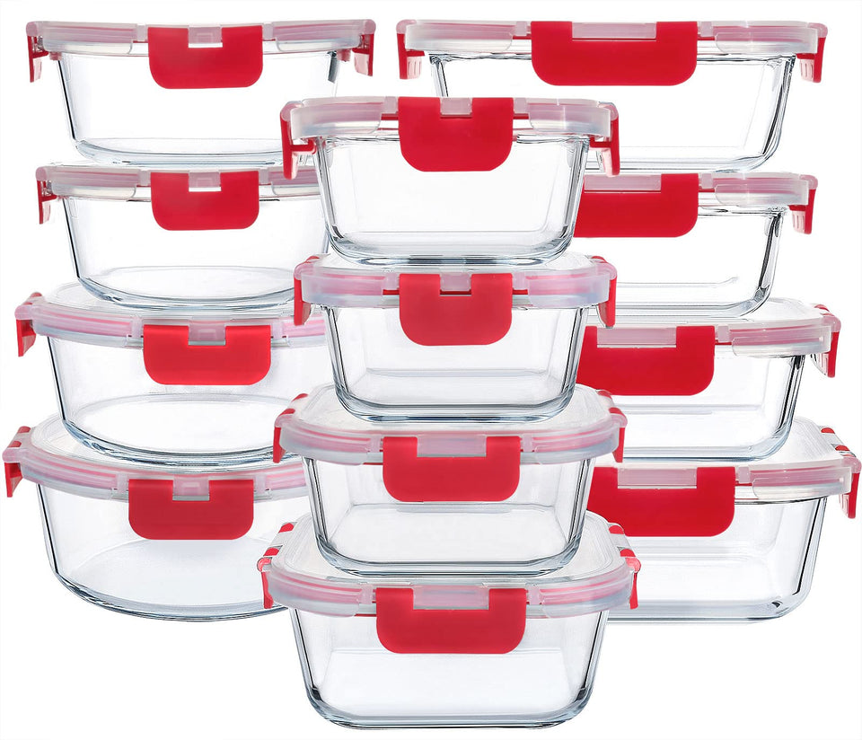 MCIRCO 24-piece glass storage set with locking lids for fresh meals.