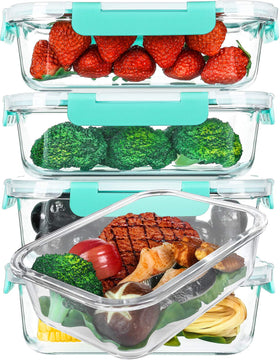M MCIRCO 5-pack glass meal prep containers with locking lids for airtight storage.