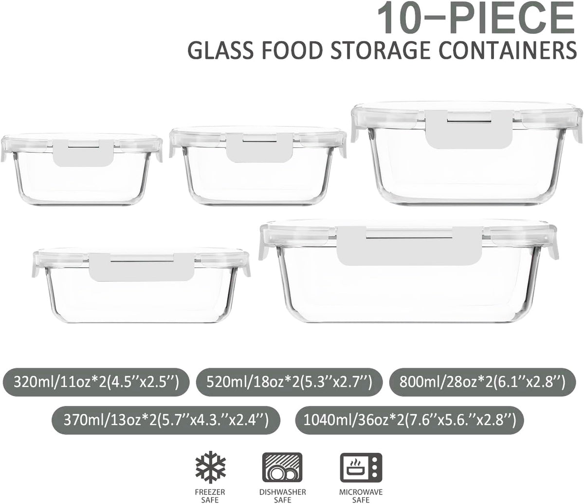 M MCIRCO borosilicate glass meal prep containers stacked to save space.