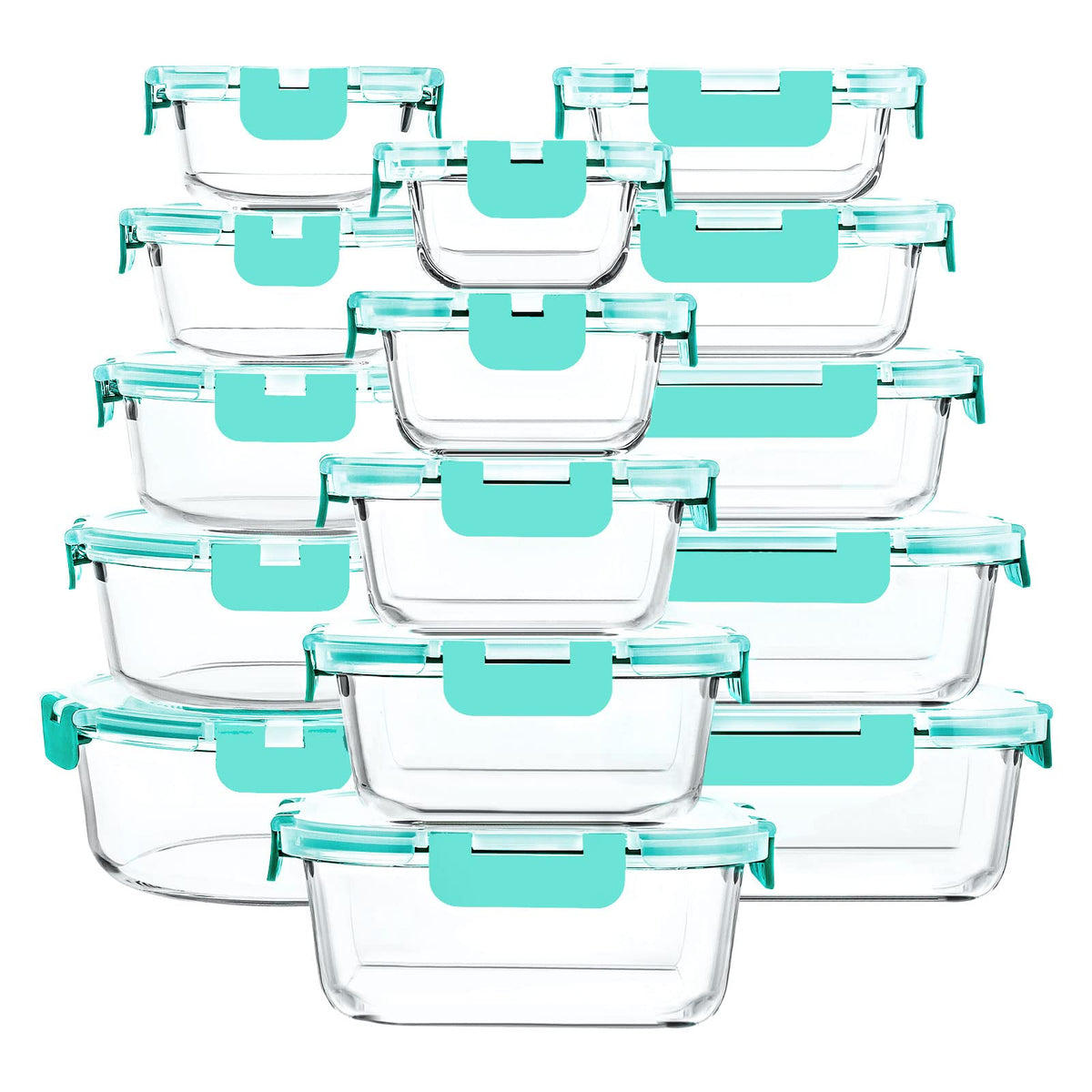 M MCIRCO glass containers neatly stacked for organized fridge storage and meal prep.
