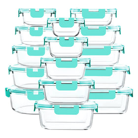 M MCIRCO glass containers neatly stacked for organized fridge storage and meal prep.