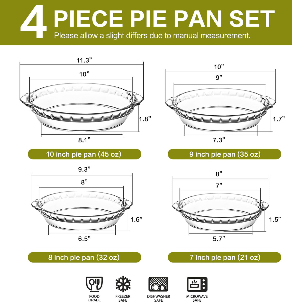 MCIRCO 8 inch glass pie plate with deep sides for generous fillings