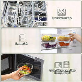 M MCIRCO microwave and oven-safe glass containers ready for reheating.