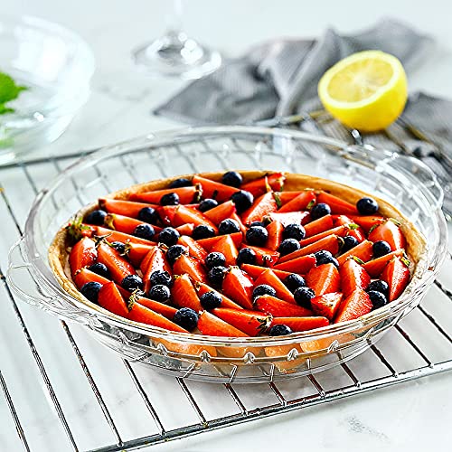 MCIRCO serving pie on table using clear glass dish