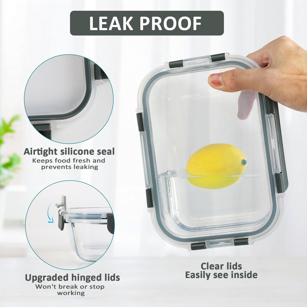 MCIRCO snap-lock lids with silicone seals for airtight, leak-free storage.