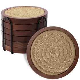 Mckanti wood coaster set with holder on a table for stylish protection