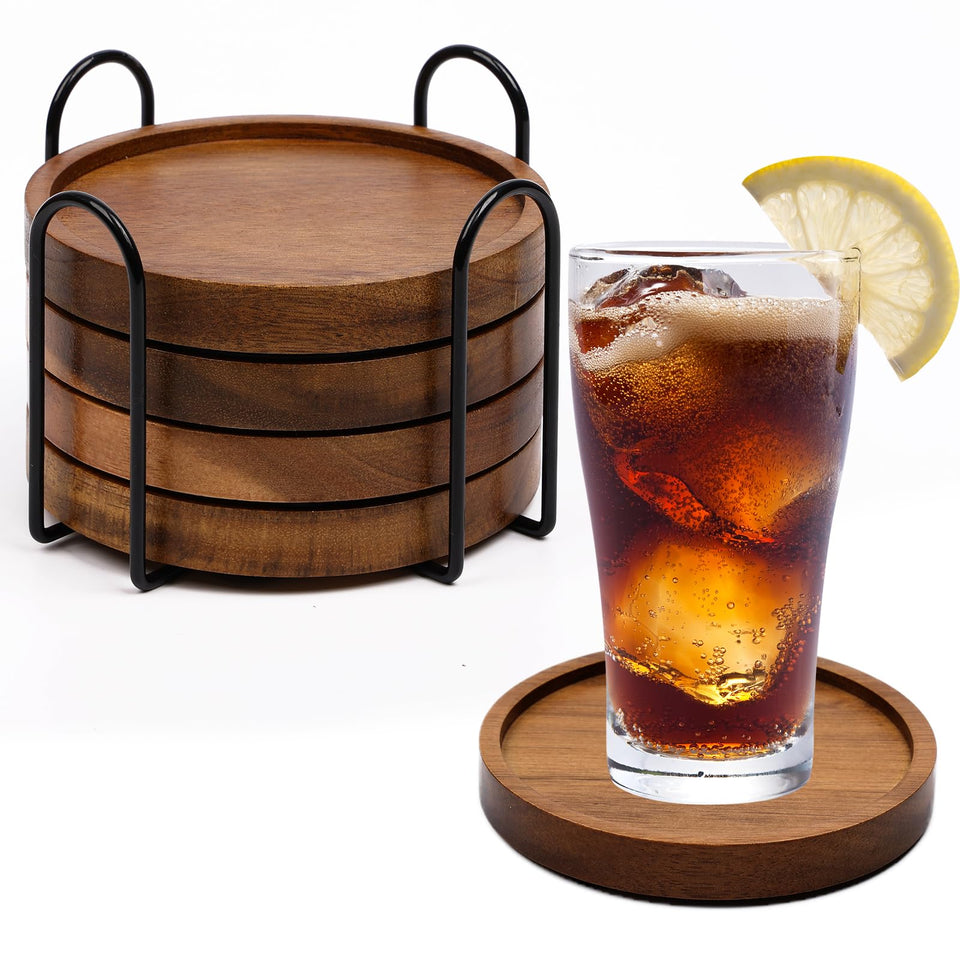 Mckanti wood coasters absorbent set with natural grain protects surfaces.