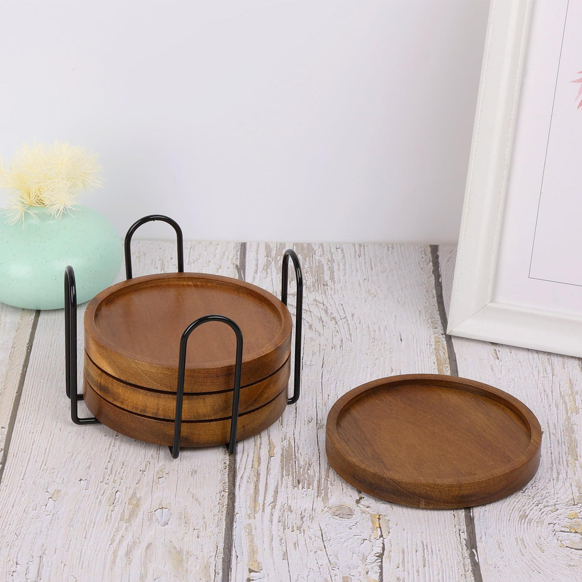 Mckanti farmhouse-style coasters suit office and bar settings.