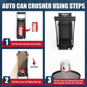 McKay auto crush mechanism demonstrating automatic reduction of cans.