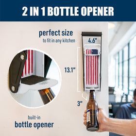 McKay can crusher with built-in bottle opener visible for quick use.