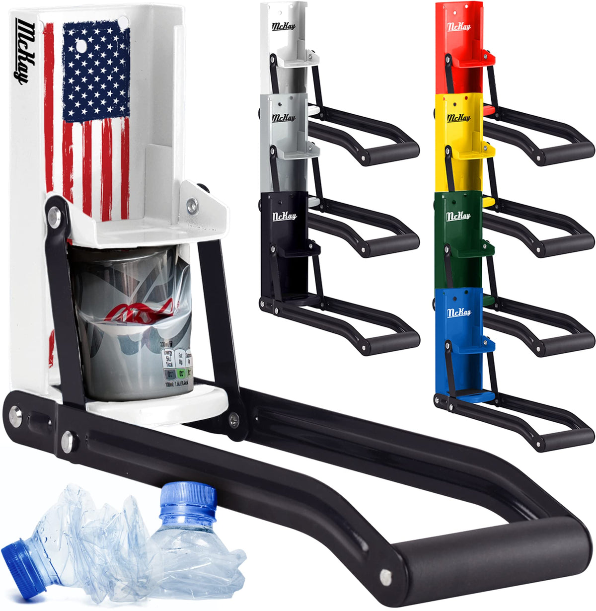 McKay wall-mounted can crusher on American flag design ready for 16oz cans.