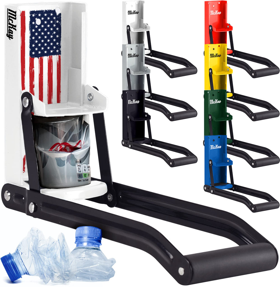 McKay wall-mounted can crusher on American flag design ready for 16oz cans.