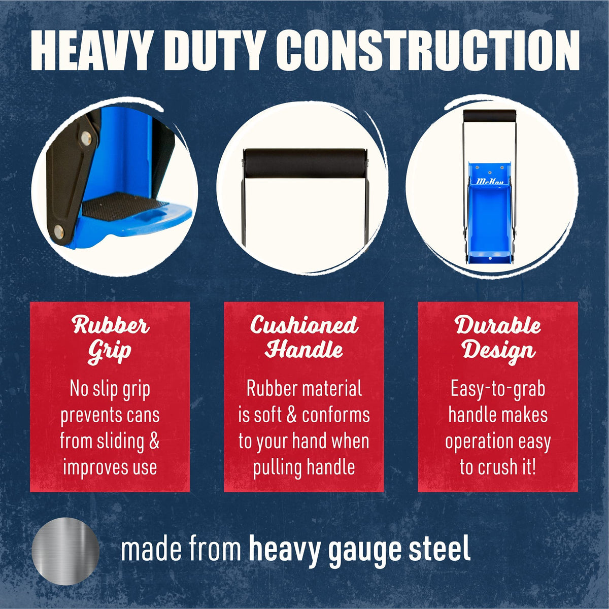 McKay convenient wall-mount design keeps can crushing within reach for faster recycling.