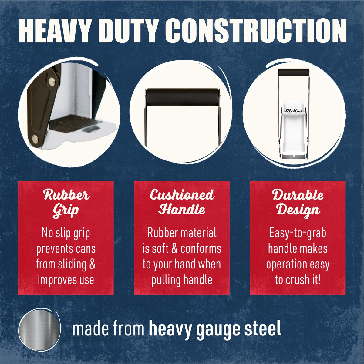 McKay crusher handle close-up highlights smooth operation for effortless recycling.