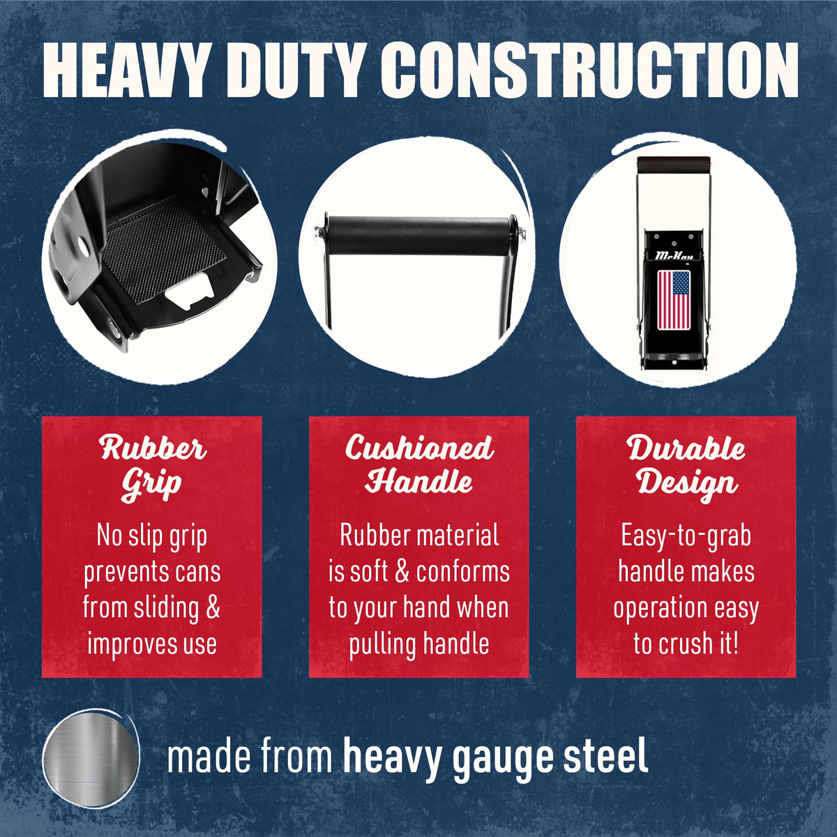 McKay US flag can crusher in use crushing cans smoothly.