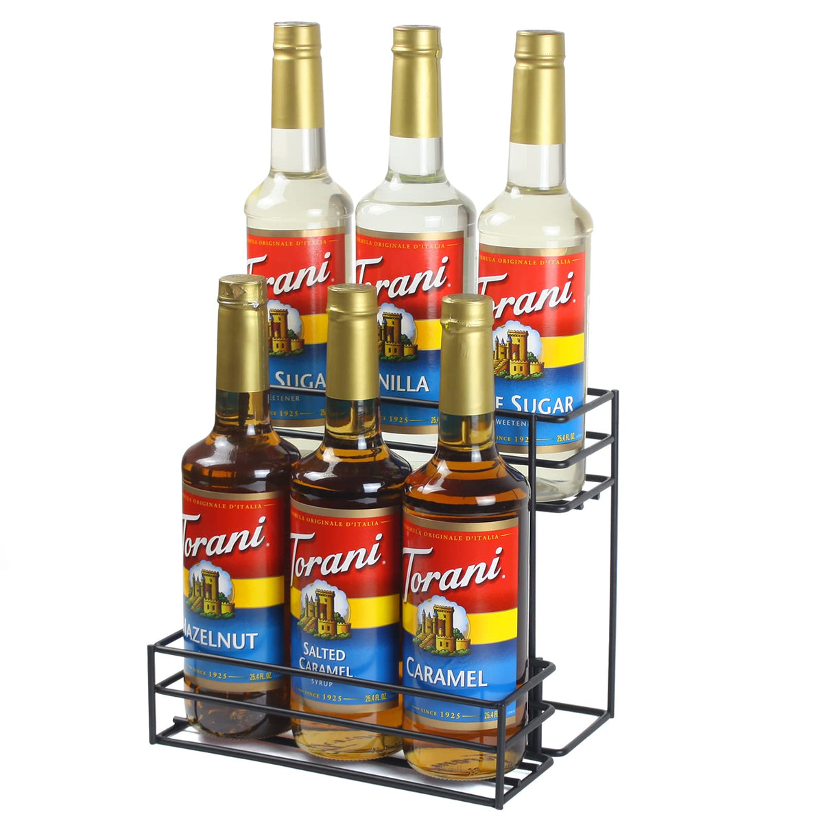 MCSAPIL Coffee Syrup Organizer displaying six bottles for a tidy home café setup