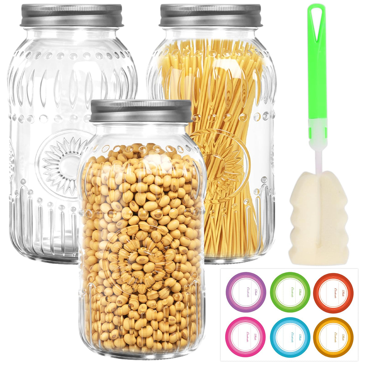 Mcupper 64 oz mason jar with sunflower design for crystal-clear pantry storage
