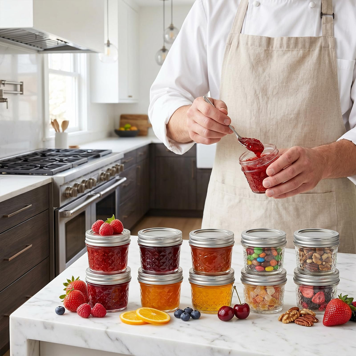 Mcupper airtight silver lids and bands demonstrate a moisture seal for freshness.