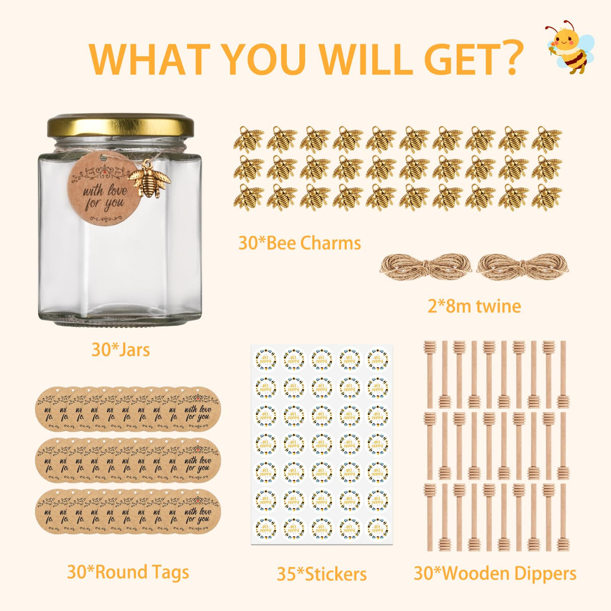 Mcupper hexagon honey jar in clear glass highlights contents