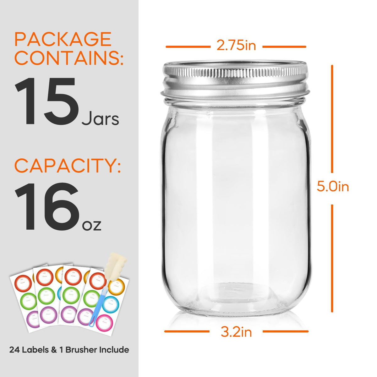 Mcupper pint canning jar with pour-friendly design for easy filling of fruits, sauces, snacks.