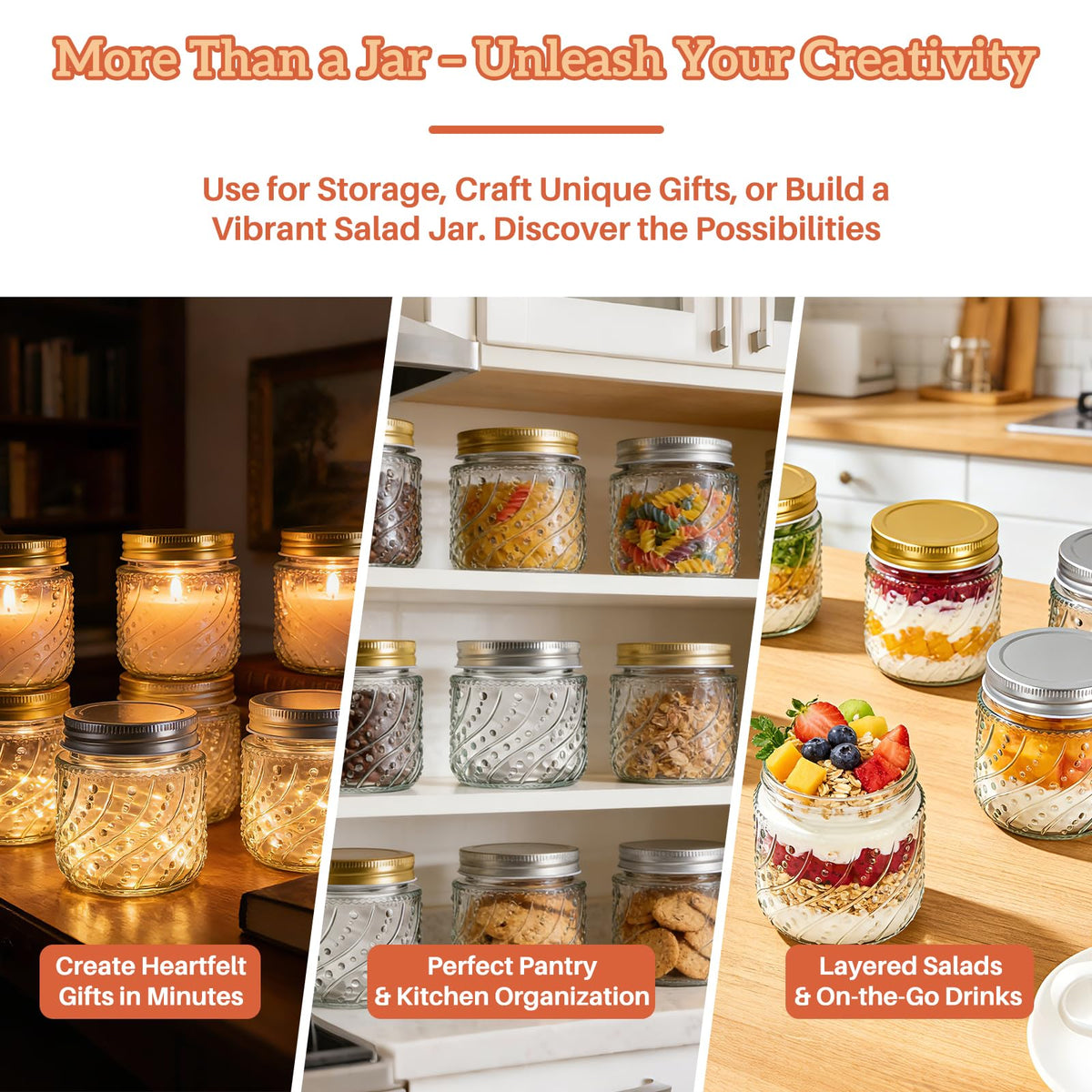 Versatile 8oz mason jar suitable for spices, honey, and desserts.