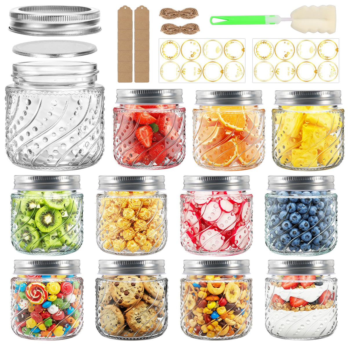 Mcupper 8oz mason jar with wave-dot pattern for stylish pantry storage.